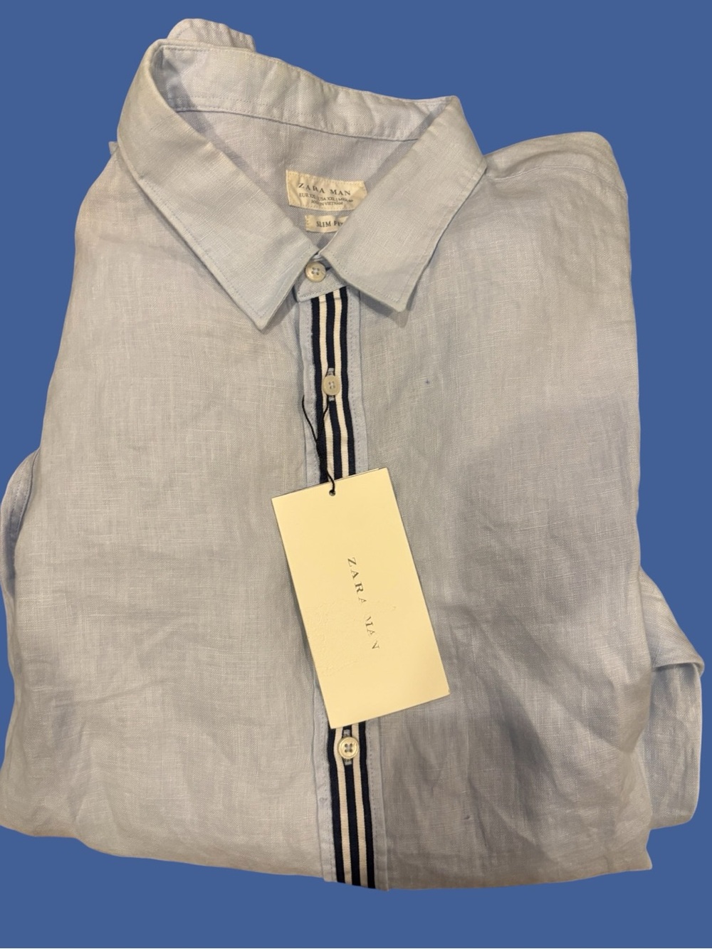 Zara Men -Slim Fit Linen Shirt-Light Blue